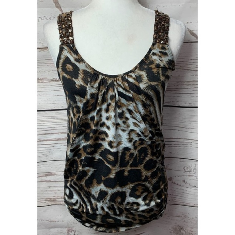 Daytrip Leopard Pleated Embellished Top